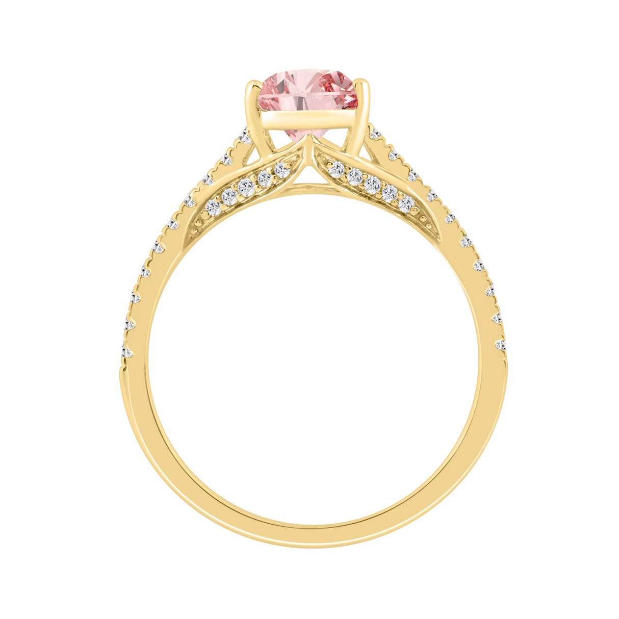 14K YELLOW GOLD 1 1/3CT ROUND/PEAR DIAMOND LADIES RING (CENTER STONE PINK PEAR DIAMOND 1CT)