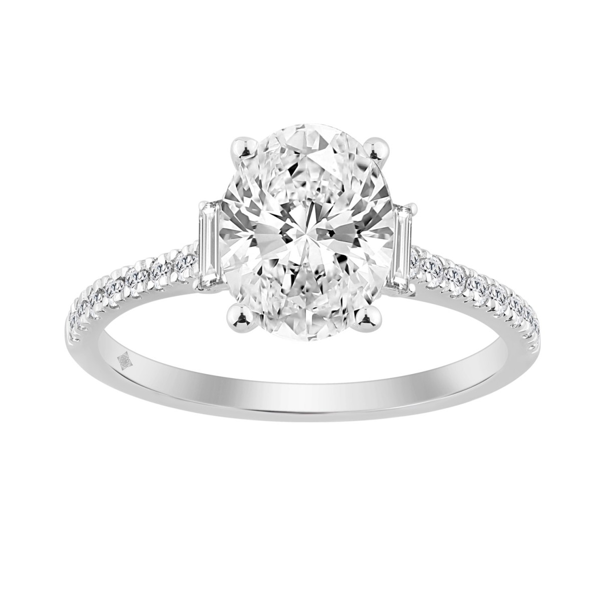 14K WHITE GOLD 1 3/4CT ROUND/BAGUETTE/OVAL DIAMOND LADIES RING (CENTER STONE OVAL DIAMOND 1 1/2CT)