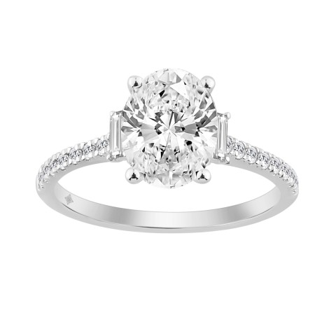 14K WHITE GOLD 1 3/4CT ROUND/BAGUETTE/OVAL DIAMOND LADIES RING (CENTER STONE OVAL DIAMOND 1 1/2CT)