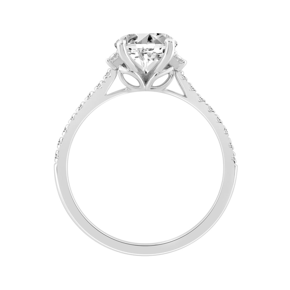 14K WHITE GOLD 1 3/4CT ROUND/BAGUETTE/OVAL DIAMOND LADIES RING (CENTER STONE OVAL DIAMOND 1 1/2CT)