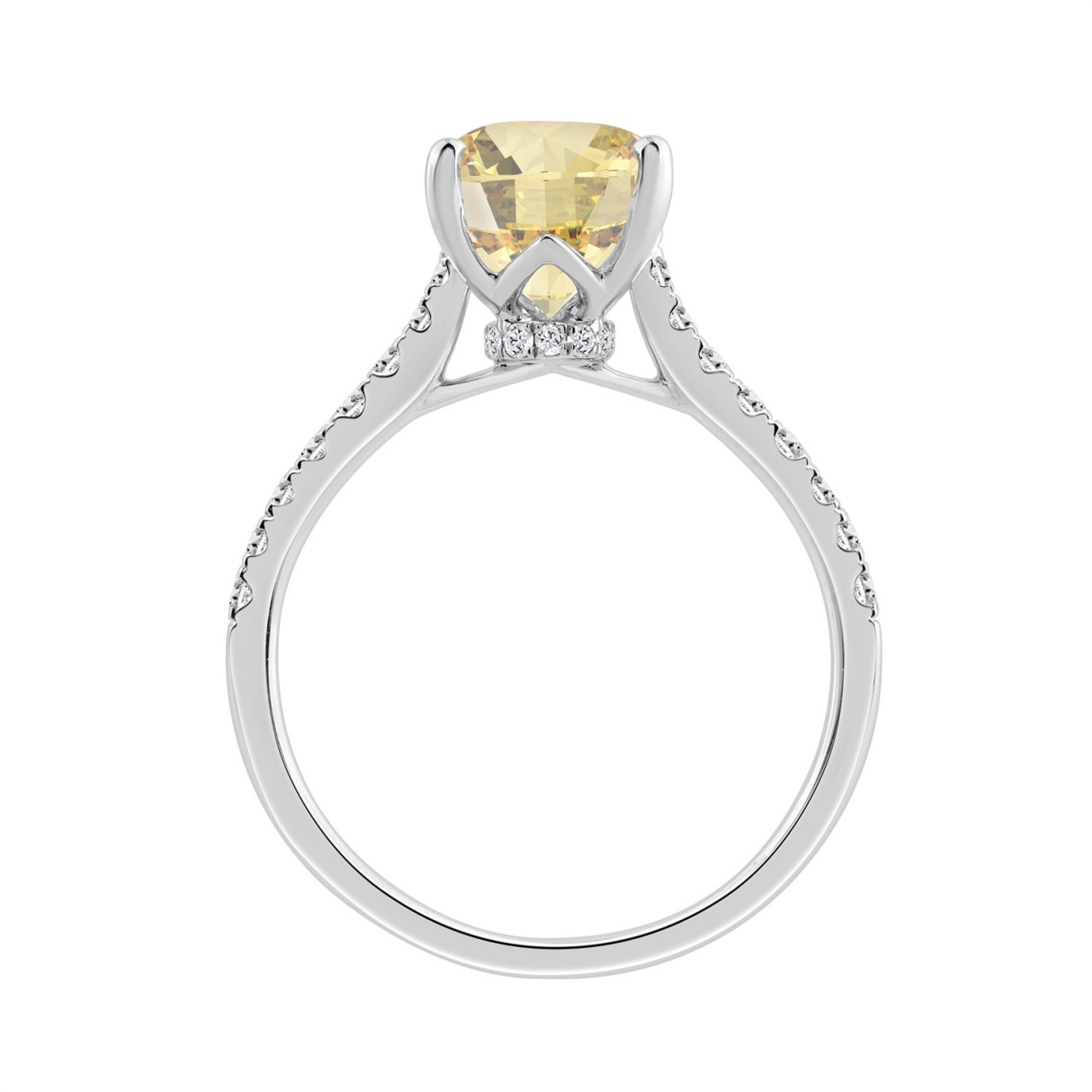 14K WHITE GOLD 3 1/3CT ROUND/PEAR DIAMOND LADIES RING (CENTER STONE YELLOW PEAR DIAMOND 3CT)