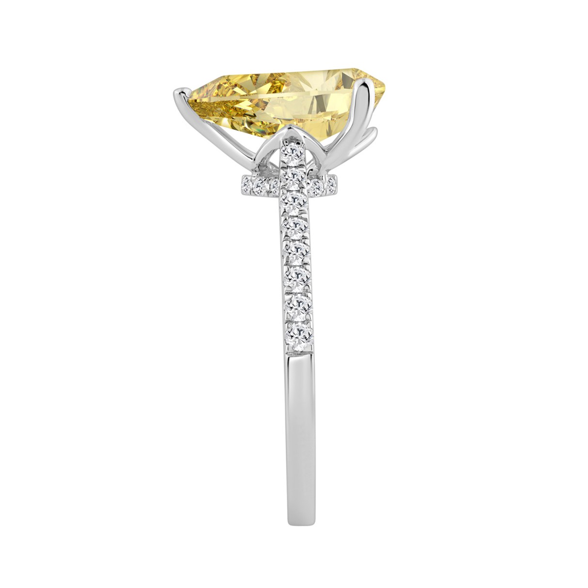 14K WHITE GOLD 3 1/3CT ROUND/PEAR DIAMOND LADIES RING (CENTER STONE YELLOW PEAR DIAMOND 3CT)