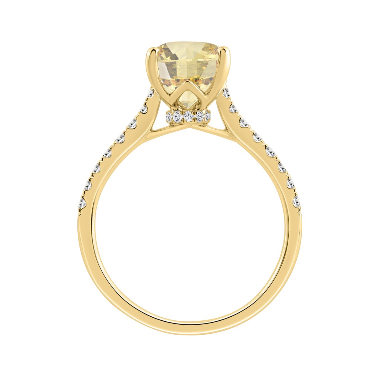 14K YELLOW GOLD 3 1/3CT ROUND/PEAR DIAMOND LADIES RING (CENTER STONE YELLOW PEAR DIAMOND 3CT)