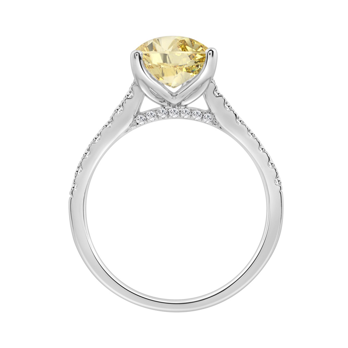 14K WHITE GOLD 3 1/3CT ROUND/PEAR DIAMOND LADIES RING (CENTER STONE YELLOW PEAR DIAMOND 3CT)