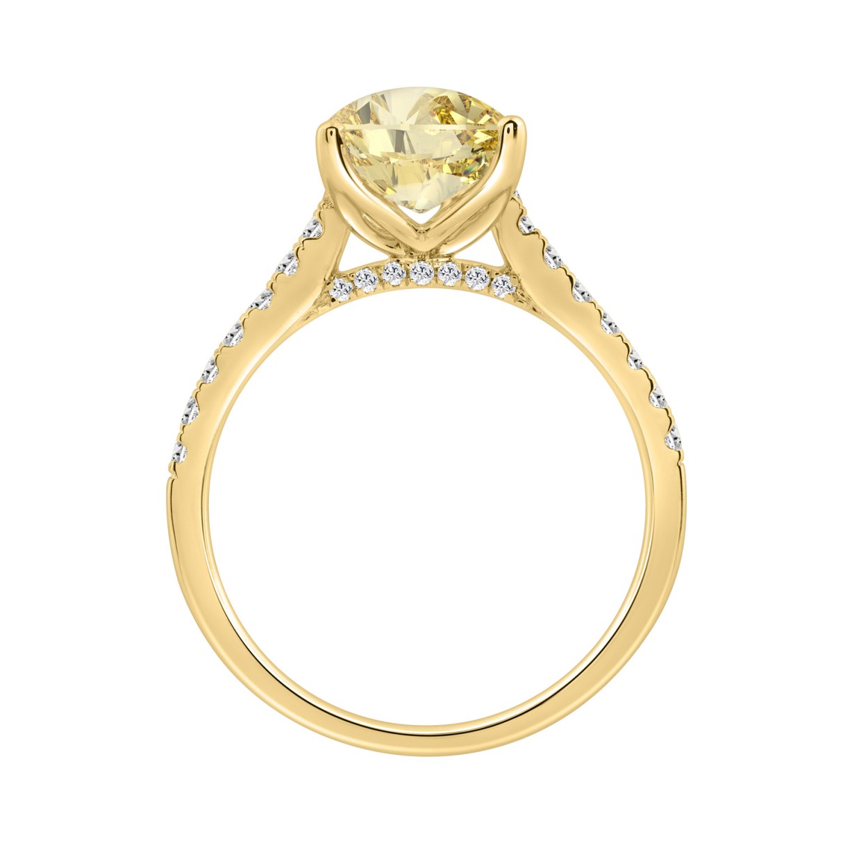 14K YELLOW GOLD 3 1/3CT ROUND/PEAR DIAMOND LADIES RING (CENTER STONE YELLOW PEAR DIAMOND 3CT)