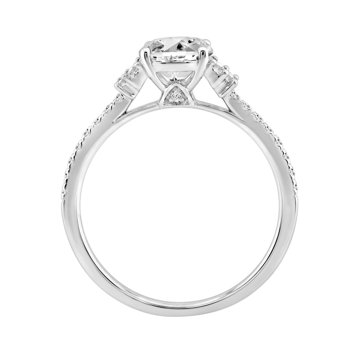 14K WHITE GOLD 1 1/3CT ROUND/BAGUETTE DIAMOND LADIES RING (CENTER STONE ROUND DIAMOND 1CT)