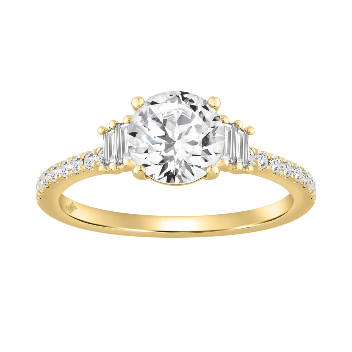 14K YELLOW GOLD 1 1/3CT ROUND/BAGUETTE DIAMOND LAD...