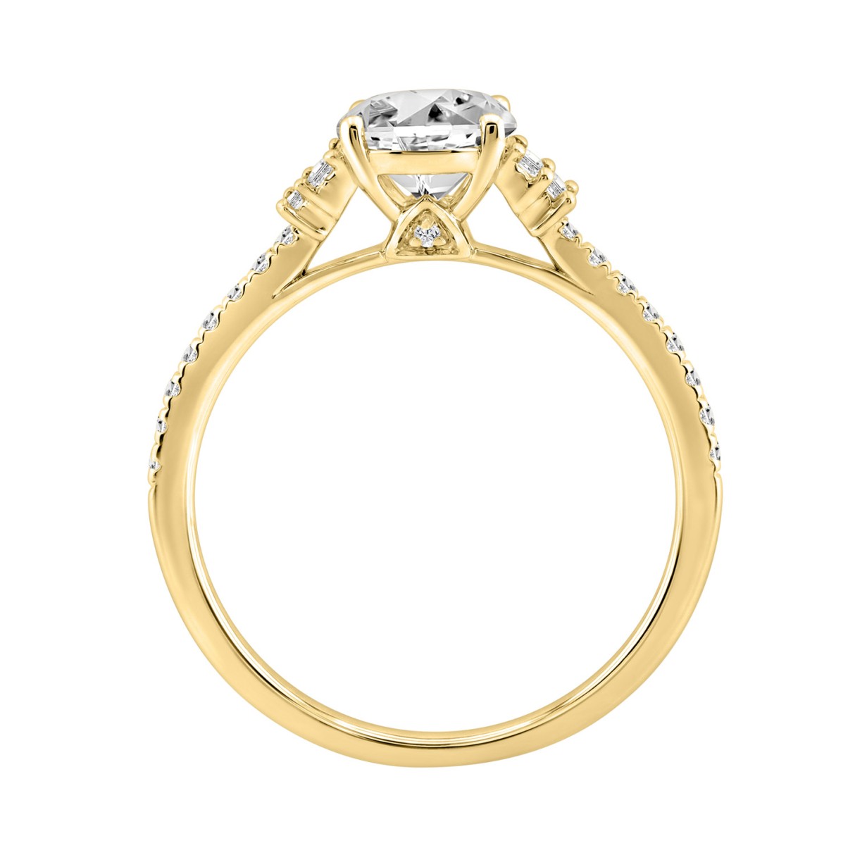 14K YELLOW GOLD 1 1/3CT ROUND/BAGUETTE DIAMOND LADIES RING (CENTER STONE ROUND DIAMOND 1CT)
