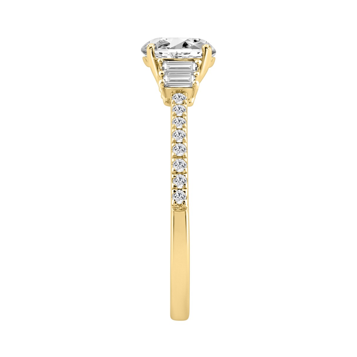 14K YELLOW GOLD 1 1/3CT ROUND/BAGUETTE DIAMOND LADIES RING (CENTER STONE ROUND DIAMOND 1CT)