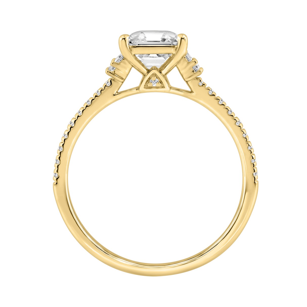 14K YELLOW GOLD 1 1/3CT ROUND/BAGUETTE/PRINCESS DIAMOND LADIES RING (CENTER STONE PRINCESS DIAMOND 1CT)