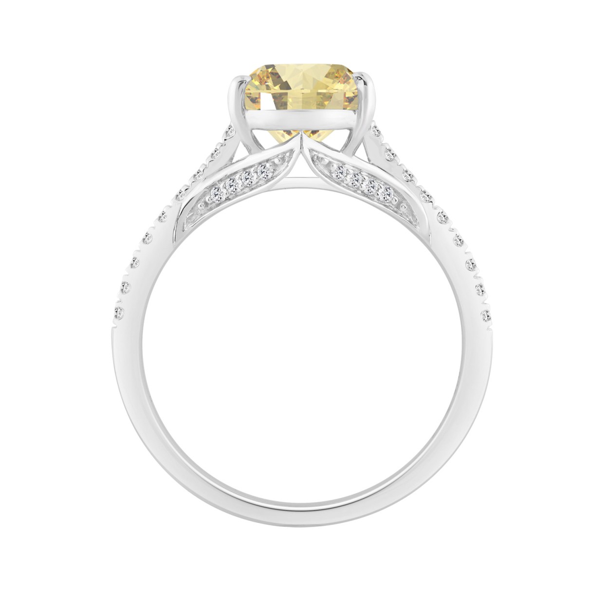 14K WHITE GOLD 3 1/4CT ROUND/PEAR DIAMOND LADIES RING (CENTER STONE YELLOW PEAR DIAMOND 3CT)