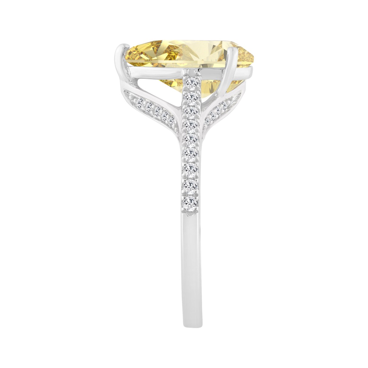 14K WHITE GOLD 3 1/4CT ROUND/PEAR DIAMOND LADIES RING (CENTER STONE YELLOW PEAR DIAMOND 3CT)