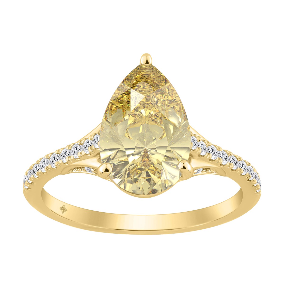14K YELLOW GOLD 3 1/4CT ROUND/PEAR DIAMOND LADIES ...