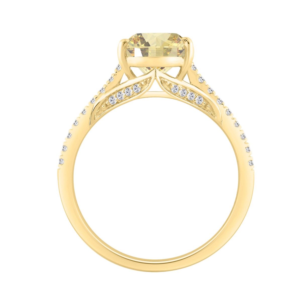 14K YELLOW GOLD 3 1/4CT ROUND/PEAR DIAMOND LADIES RING (CENTER STONE YELLOW PEAR DIAMOND 3CT)