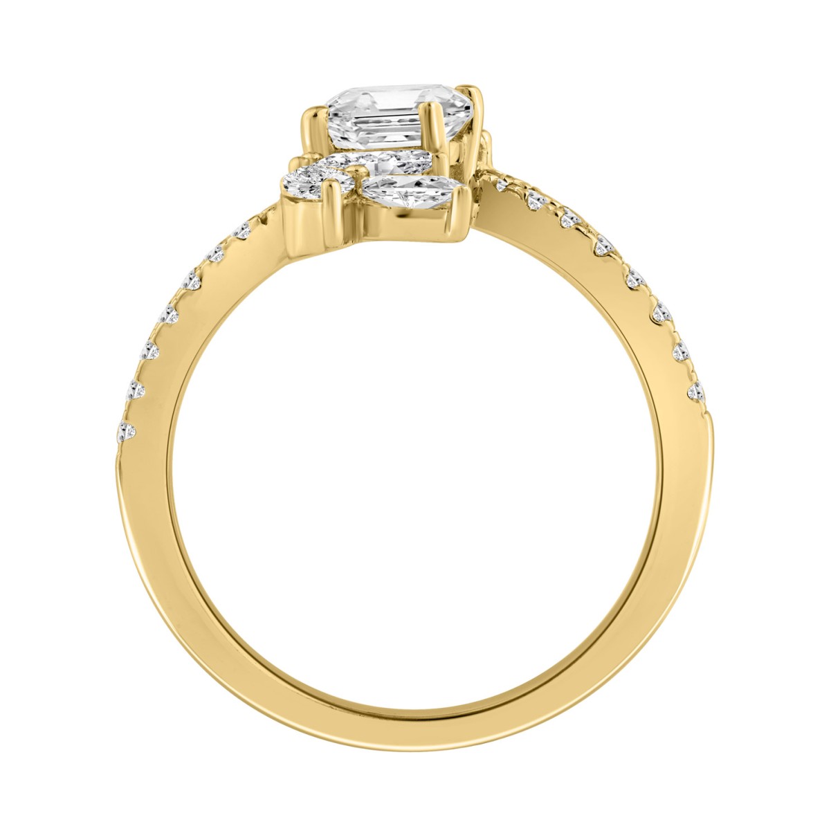 14K YELLOW GOLD 1 1/2CT ROUND/MARQUISE/CUSHION DIAMOND LADIES RING (CENTER STONE CUSHION DIAMOND 1/2CT)
