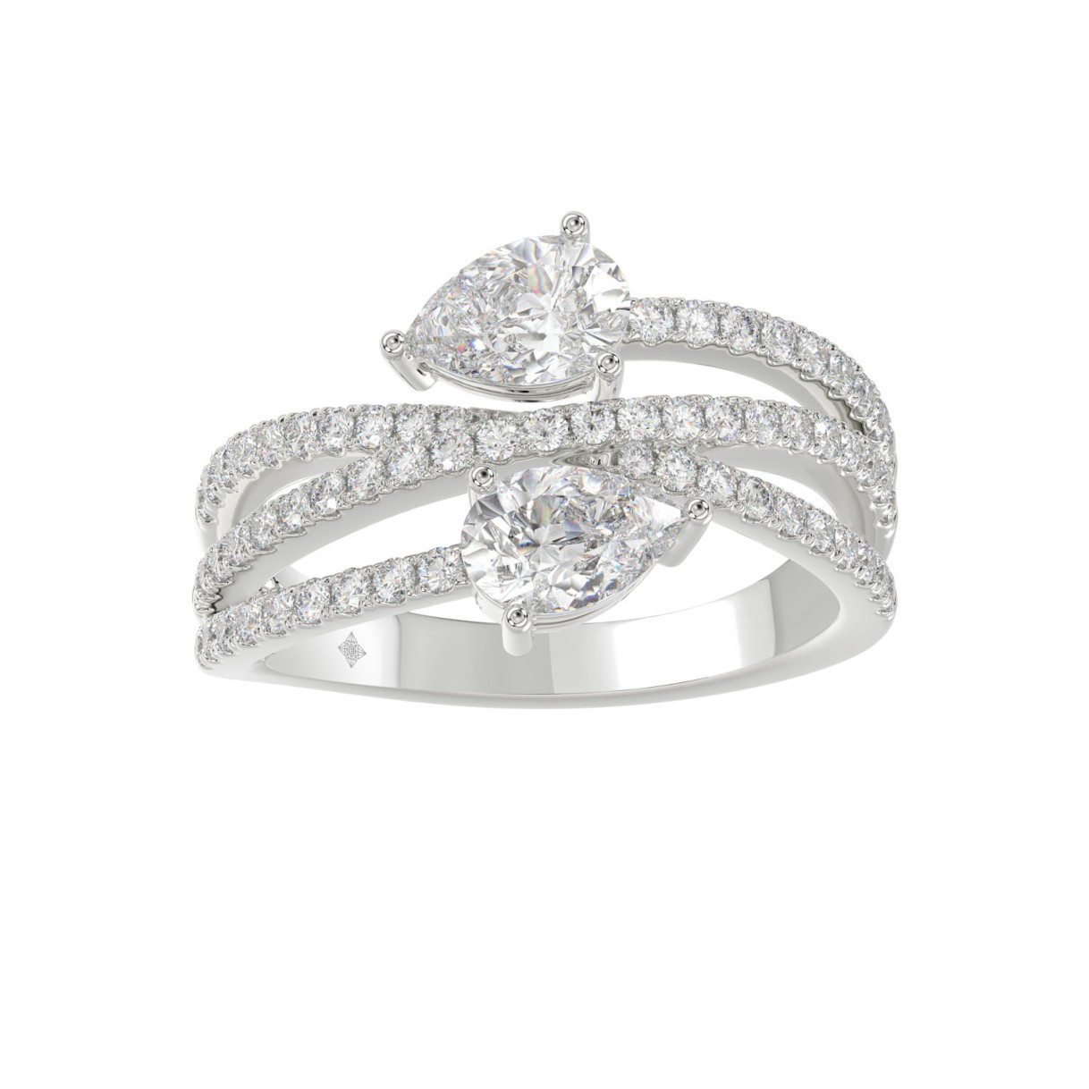 14K WHITE GOLD 1 1/2CT ROUND/PEAR DIAMOND LADIES R...
