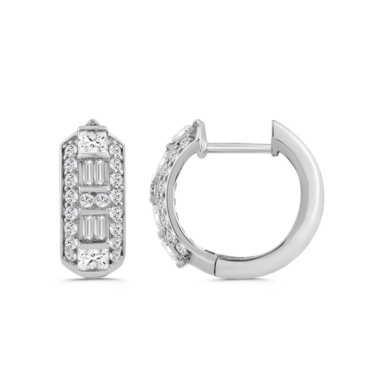 14K WHITE GOLD 1.00CT ROUND/PRINCESS/BAGUETTE DIAMOND LADIES EARRINGS