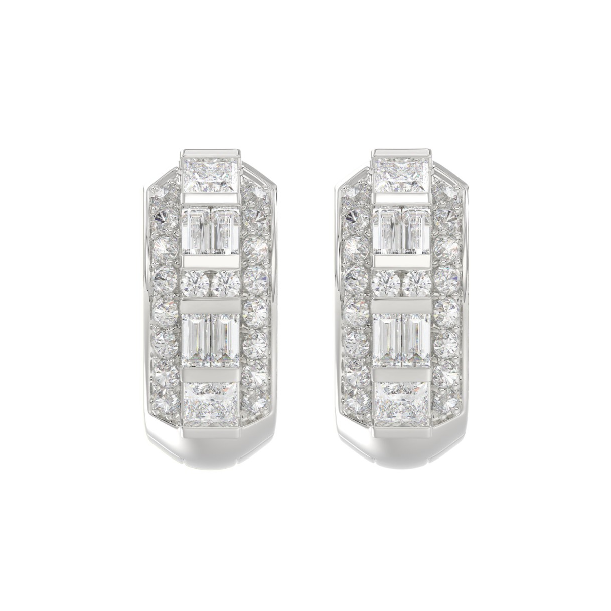 14K WHITE GOLD 1.00CT ROUND/PRINCESS/BAGUETTE DIAMOND LADIES EARRINGS