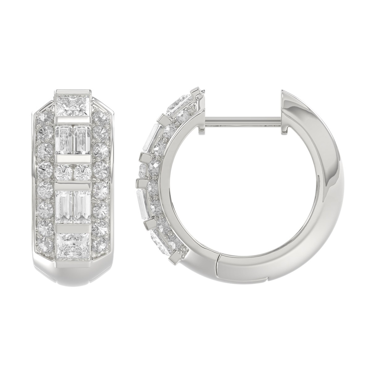 14K WHITE GOLD 1.00CT ROUND/PRINCESS/BAGUETTE DIAMOND LADIES EARRINGS