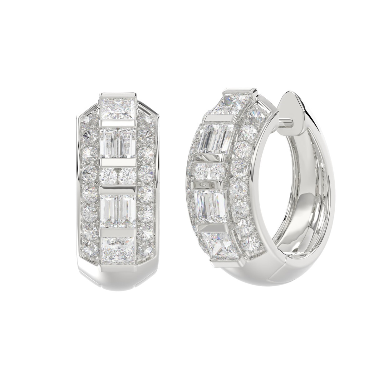 14K WHITE GOLD 1.00CT ROUND/PRINCESS/BAGUETTE DIAMOND LADIES EARRINGS