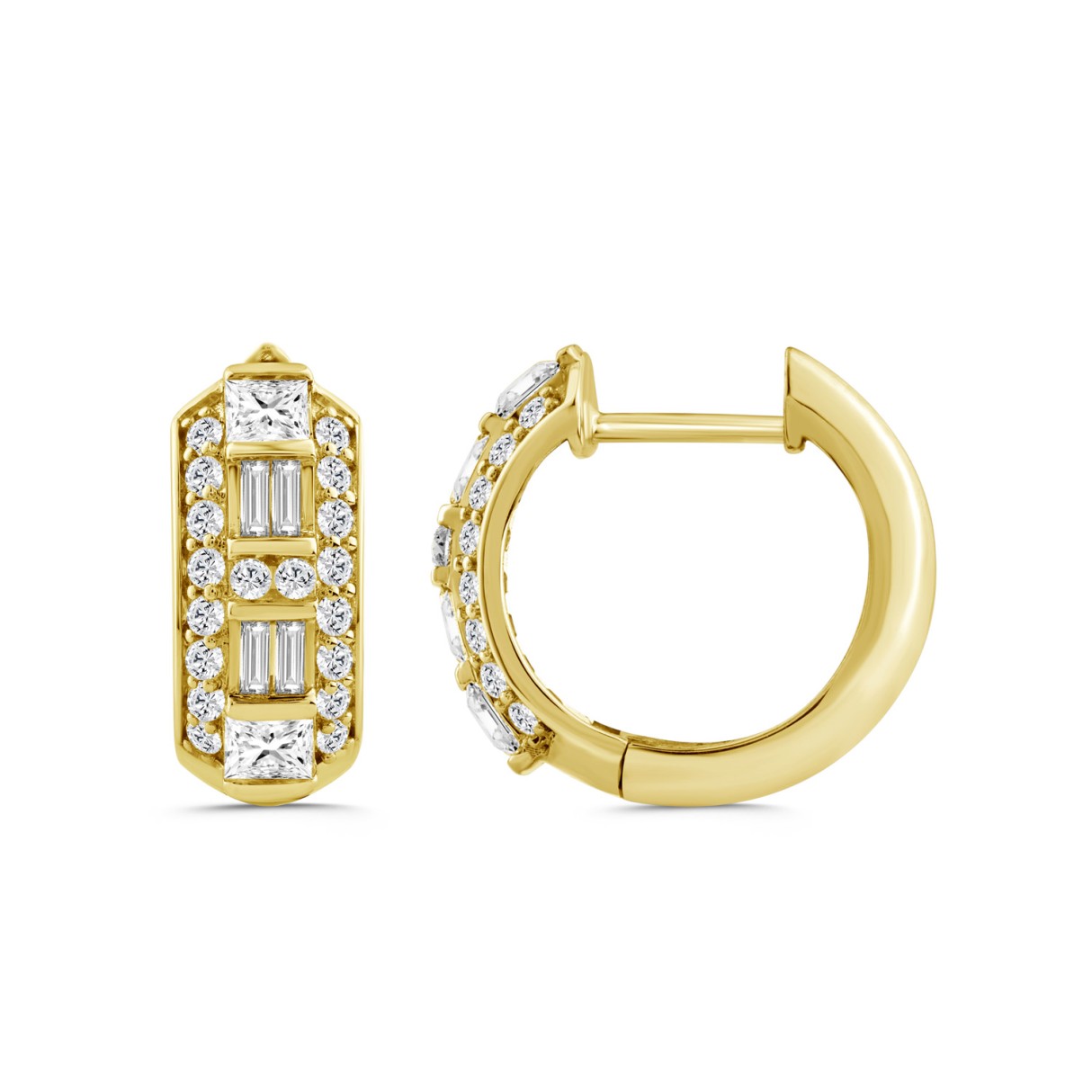 14K YELLOW GOLD 1.00CT ROUND/PRINCESS/BAGUETTE DIAMOND LADIES EARRINGS