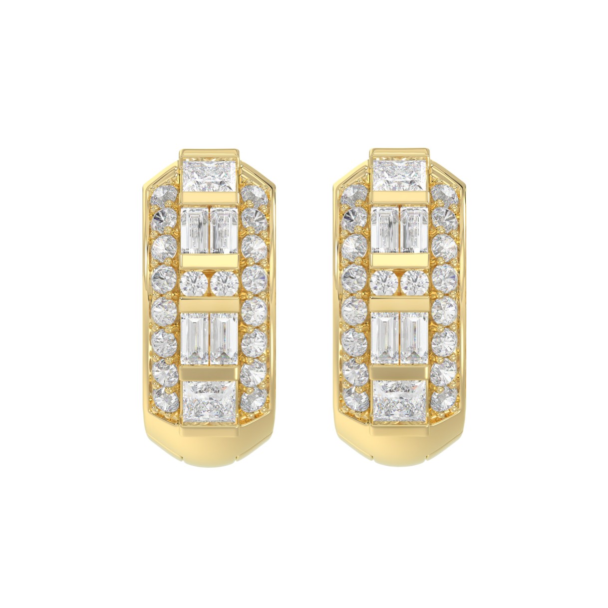 14K YELLOW GOLD 1.00CT ROUND/PRINCESS/BAGUETTE DIAMOND LADIES EARRINGS