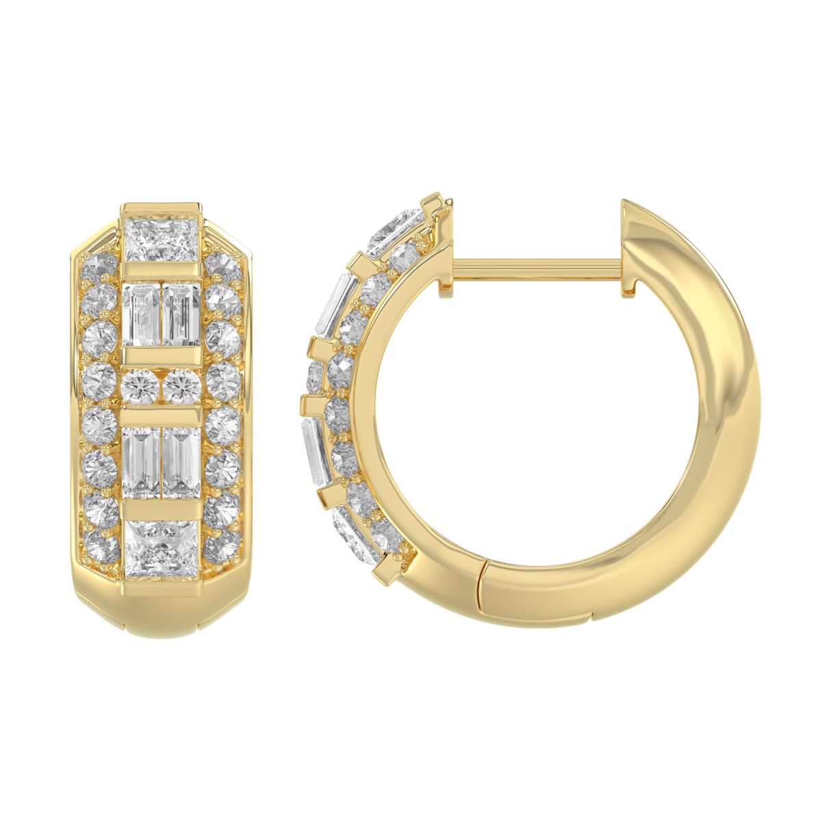 14K YELLOW GOLD 1.00CT ROUND/PRINCESS/BAGUETTE DIAMOND LADIES EARRINGS
