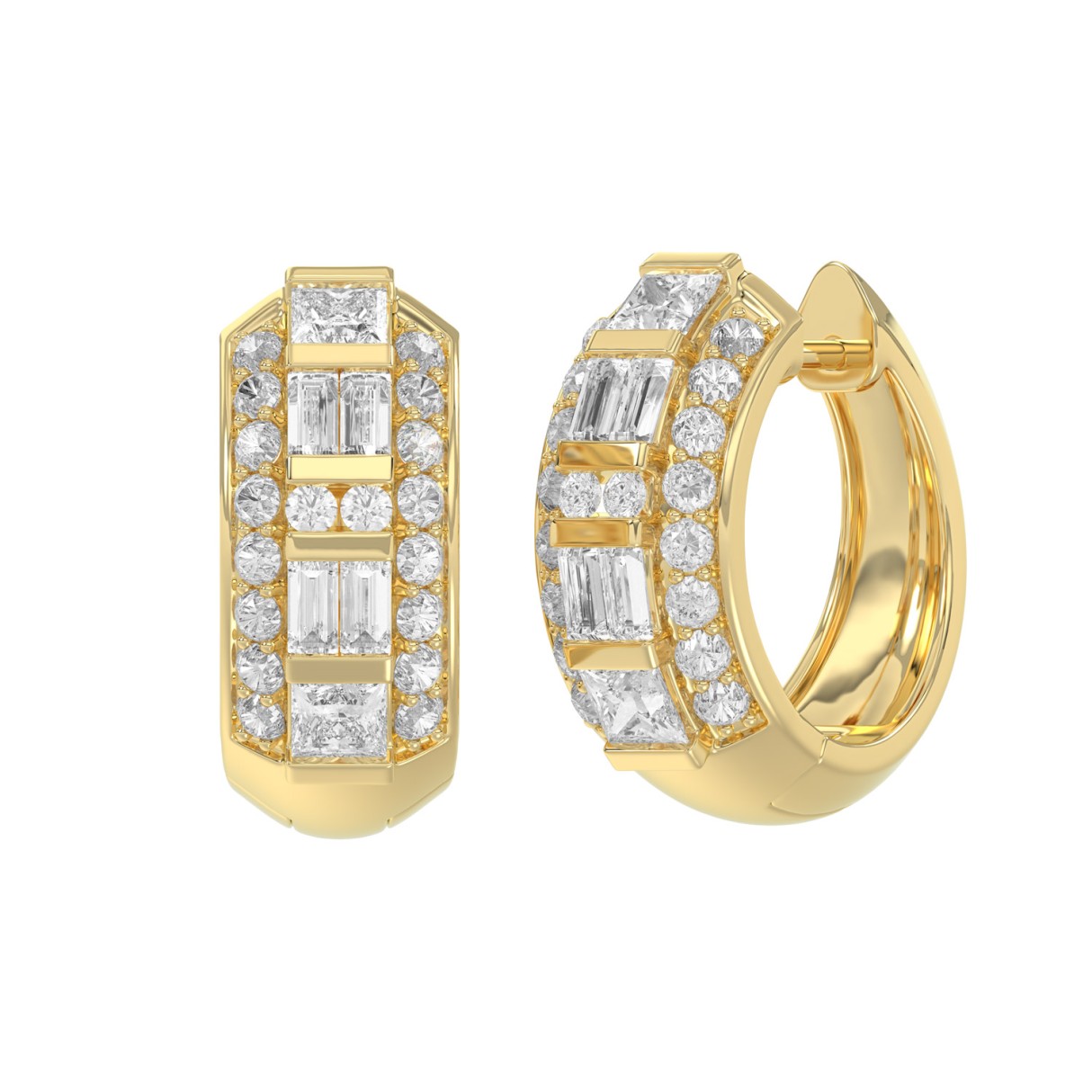 14K YELLOW GOLD 1.00CT ROUND/PRINCESS/BAGUETTE DIAMOND LADIES EARRINGS