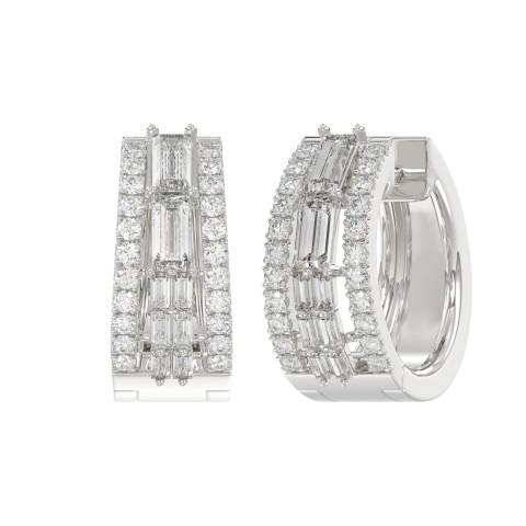 Classic 10K White Gold  Round & Baguette Lab Grown Diamond ladies Hoop Earrings 3/4CT (Color F-G -Clarity VS1/VS2)