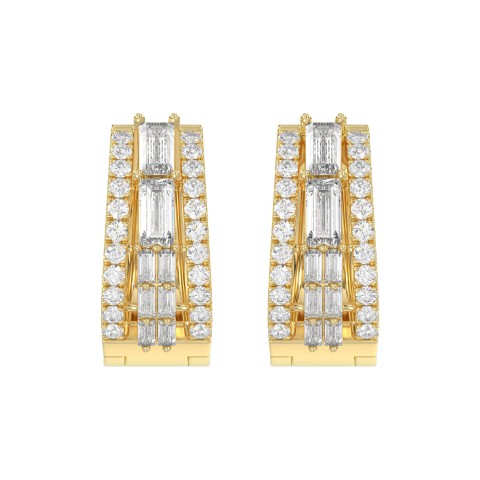 Classic 10K Yellow Gold  Round & Baguette Lab Grown Diamond ladies Hoop Earrings 3/4CT (Color F-G -Clarity VS1/VS2)