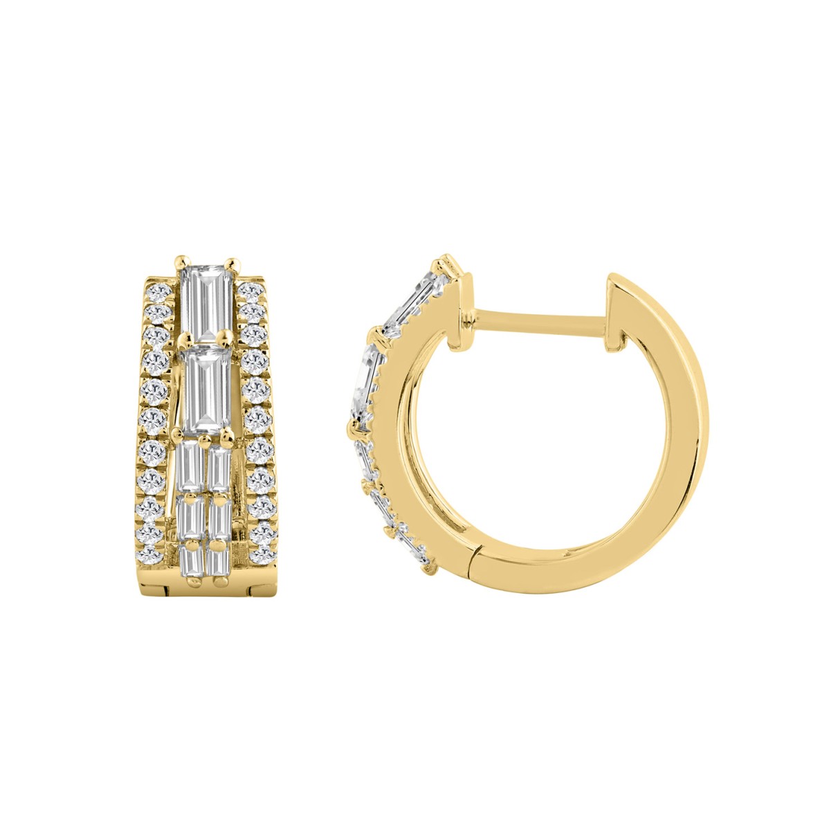 Classic 10K Yellow Gold  Round & Baguette Lab Grown Diamond ladies Hoop Earrings 3/4CT (Color F-G -Clarity VS1/VS2)