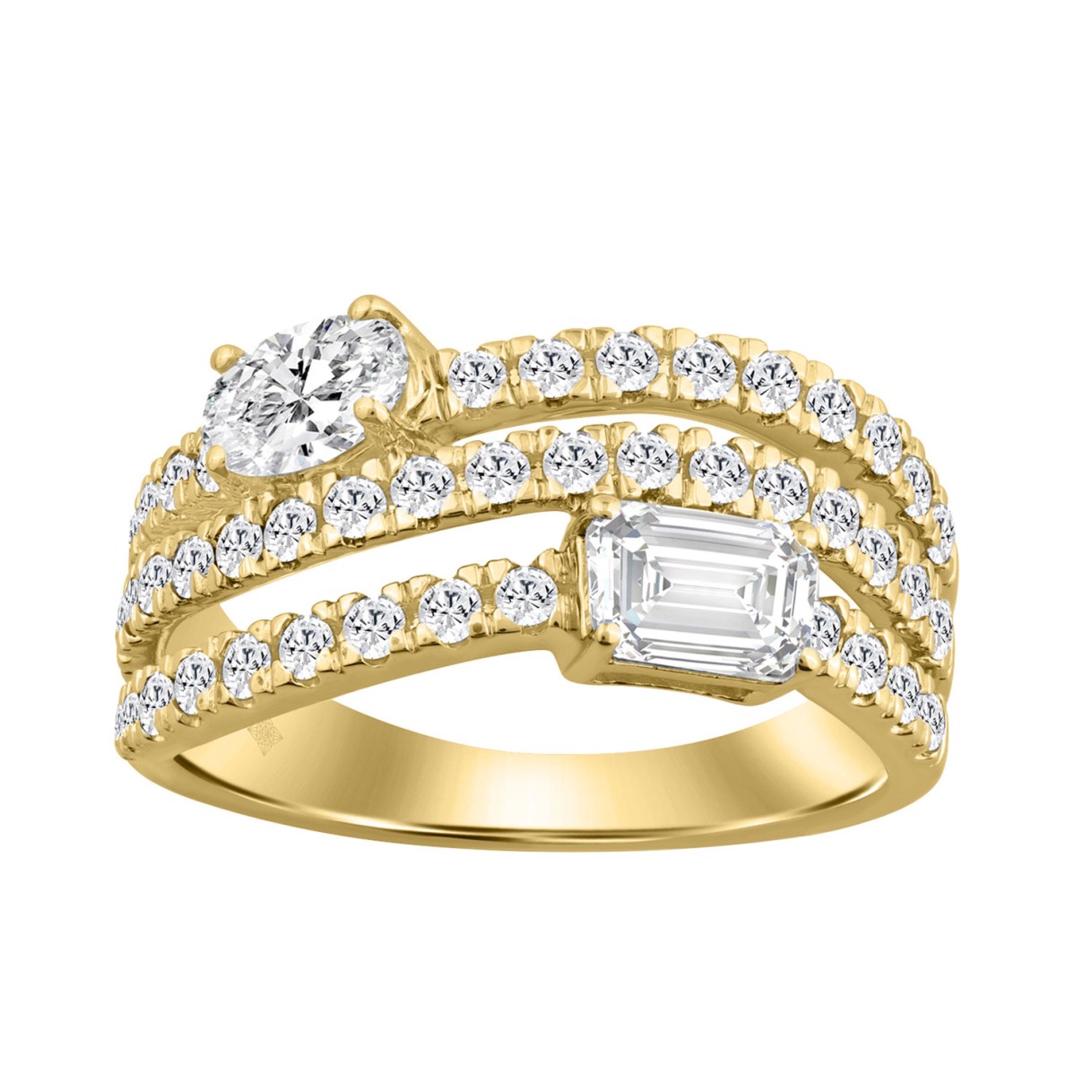 14K YELLOW GOLD 1 3/4CT ROUND/OVAL/EMERALD DIAMOND LADIES RING (CENTER STONE OVAL DIAMOND 3/8CT)