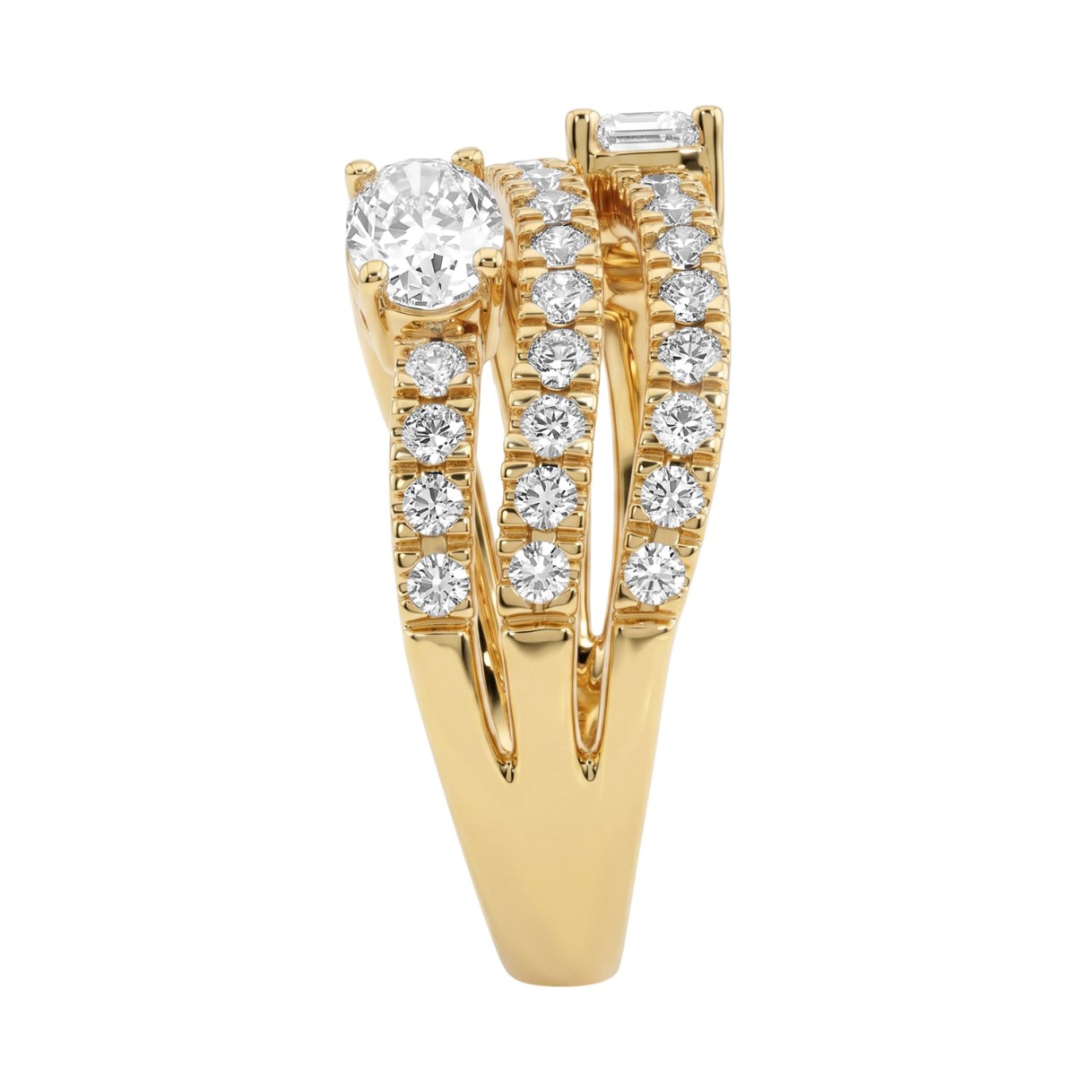 14K YELLOW GOLD 1 3/4CT ROUND/OVAL/EMERALD DIAMOND LADIES RING (CENTER STONE OVAL DIAMOND 3/8CT)