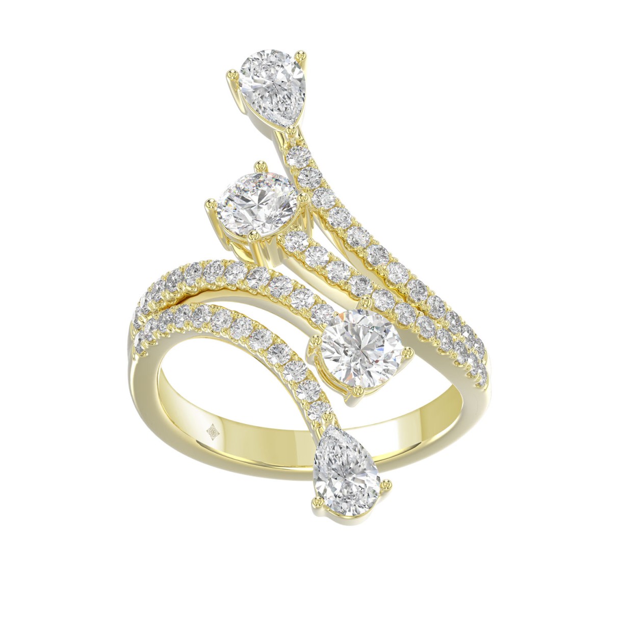 14K YELLOW GOLD 2.00CT ROUND/PEAR DIAMOND LADIES R...