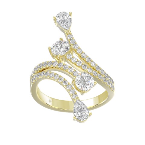 14K YELLOW GOLD 2.00CT ROUND/PEAR DIAMOND LADIES RING