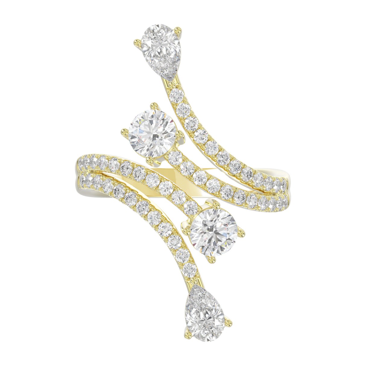 14K YELLOW GOLD 2.00CT ROUND/PEAR DIAMOND LADIES RING