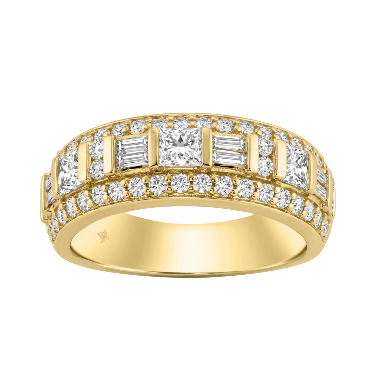 14K YELLOW GOLD 1 1/4CT ROUND/BAGUETTE/PRINCESS DIAMOND LADIES BAND