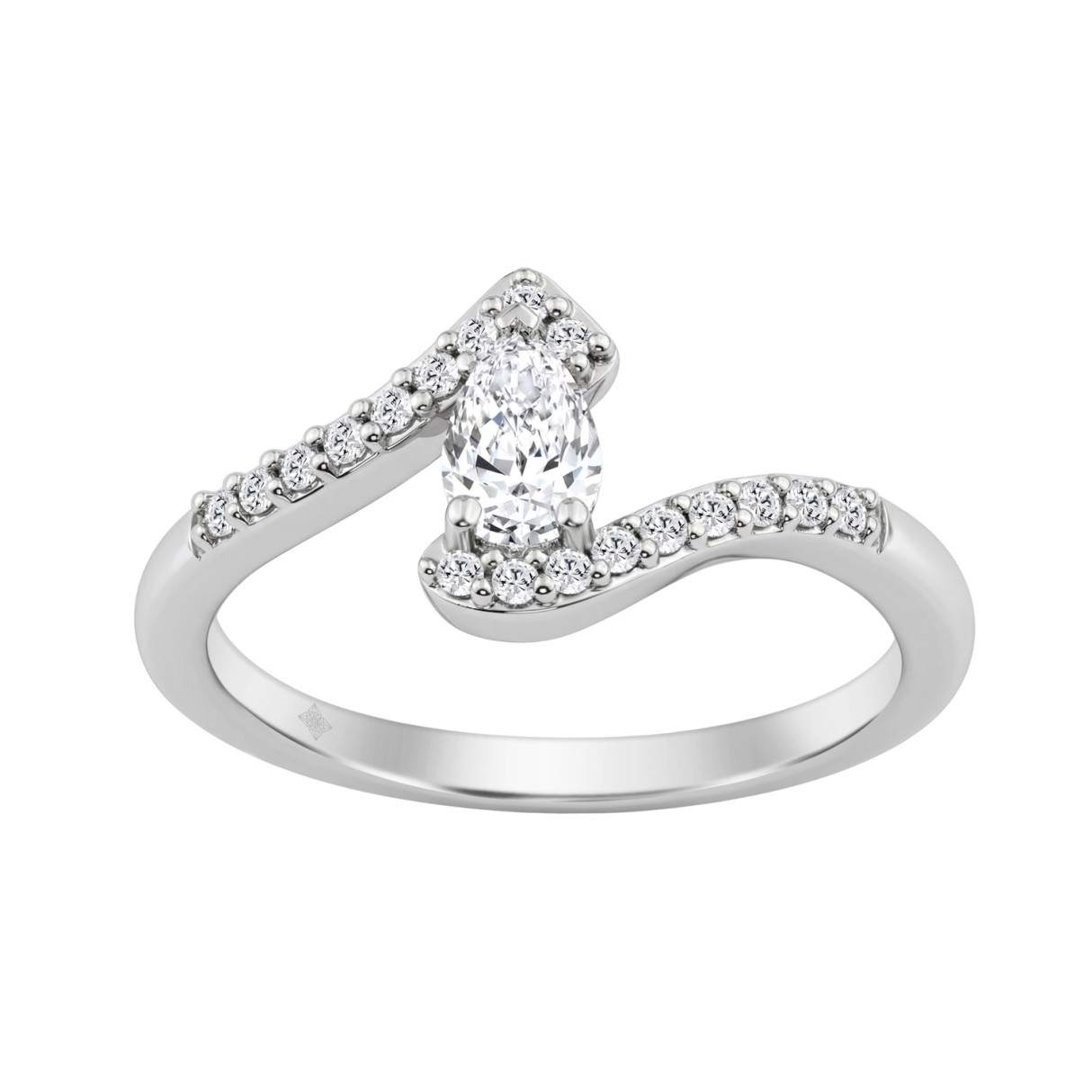 10K White Gold 3/8Ct Pear & Round Cut Diamond Enga...