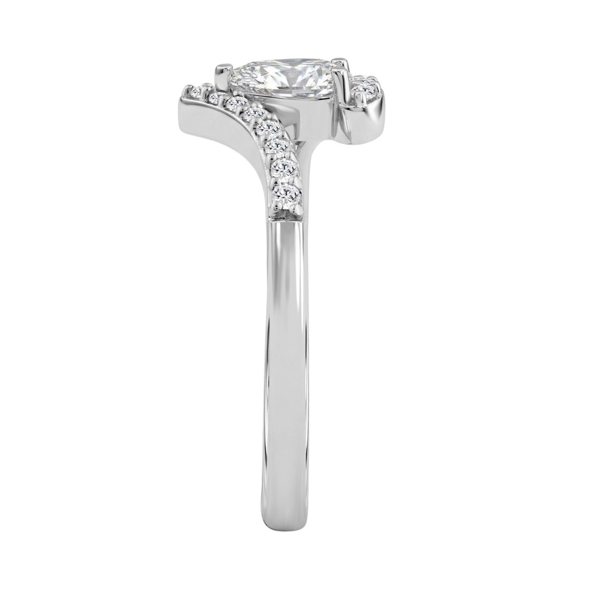 10K White Gold 3/8Ct Pear & Round Cut Diamond Engagement Ring 1/4Ct Pear Center Stone Ladies Fashion Bridal Ring (Color F-G -Clarity Vs1/Vs2)