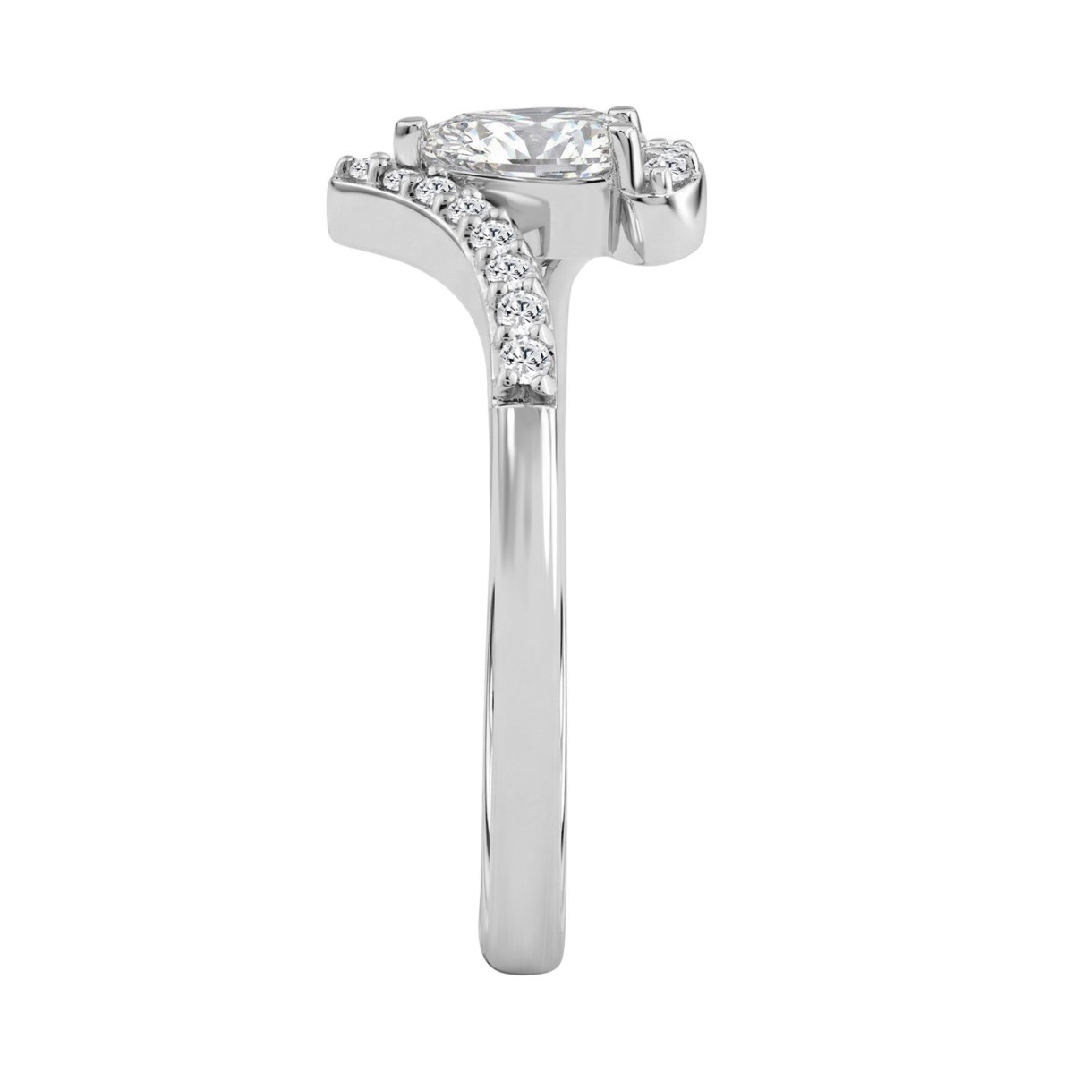 10K White Gold 3/8Ct Pear & Round Cut Diamond Engagement Ring 1/4Ct Pear Center Stone Ladies Fashion Bridal Ring (Color F-G -Clarity Vs1/Vs2)
