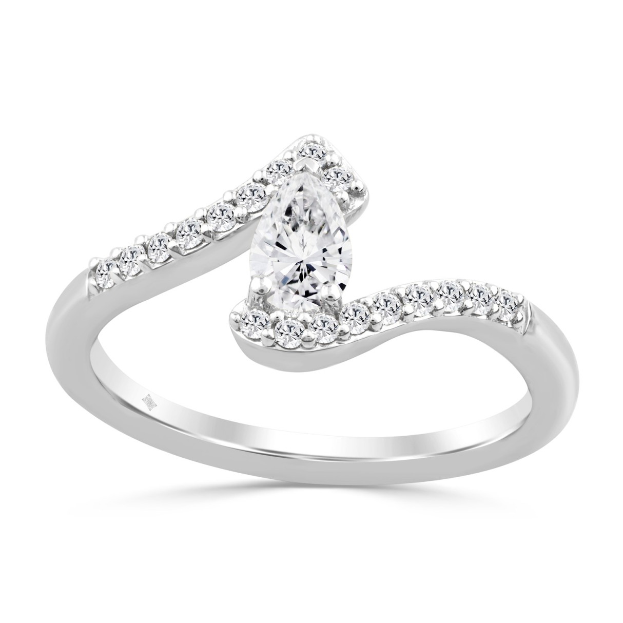14K WHITE GOLD 3/8CT ROUND/PEAR DIAMOND LADIES RIN...