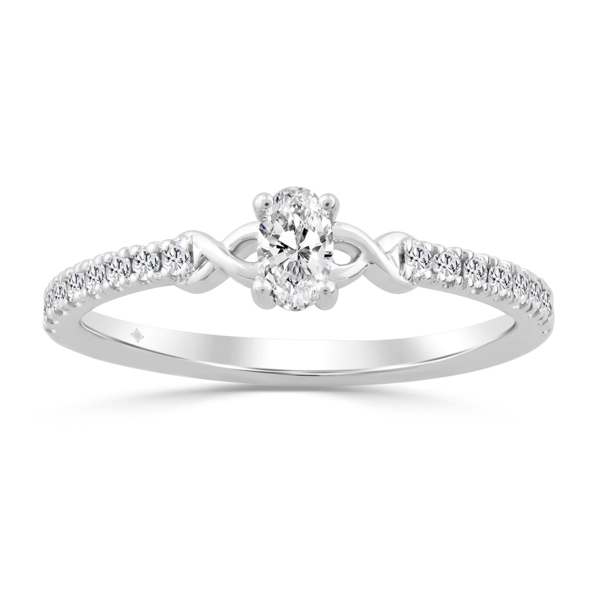 14K WHITE GOLD 3/8CT ROUND/OVAL DIAMOND LADIES RIN...