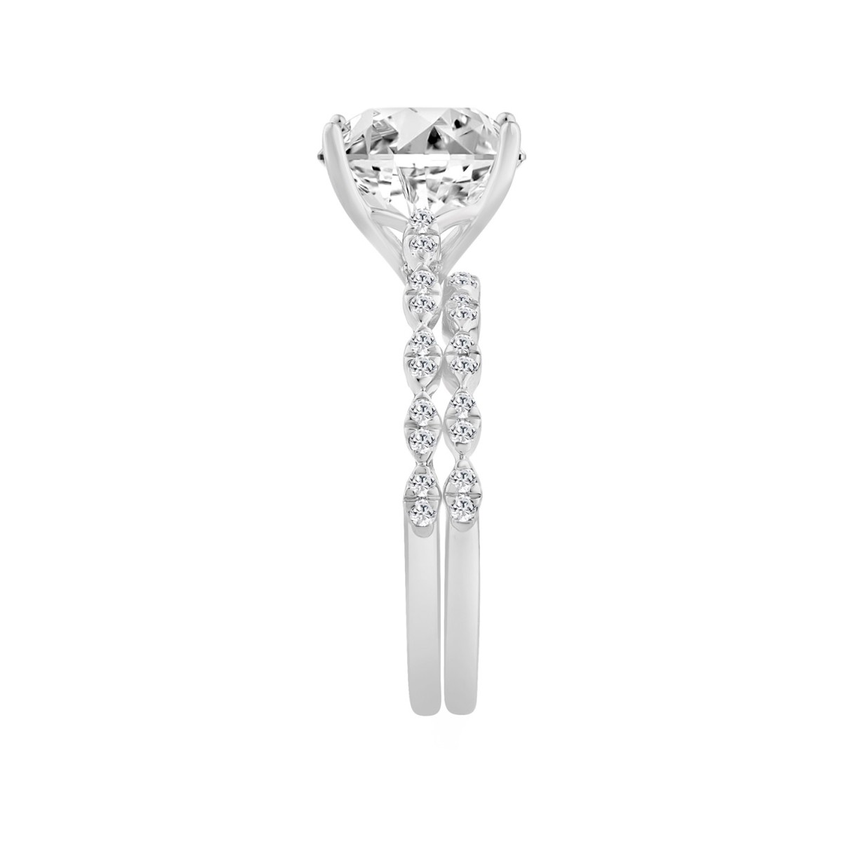 14K WHITE GOLD 3 1/3CT ROUND DIAMOND LADIES BRIDAL SET (CENTER STONE ROUND DIAMOND 3CT)