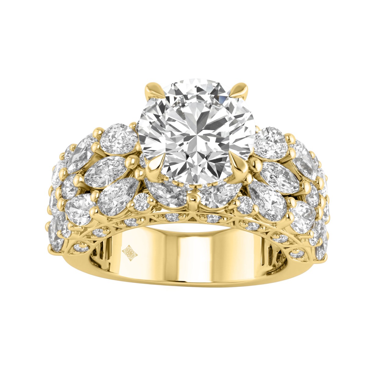 14K YELLOW GOLD 7 5/8CT ROUND/MARQUISE/PEAR DIAMOND LADIES BRIDAL SET (CENTER STONE ROUND DIAMOND 4CT)