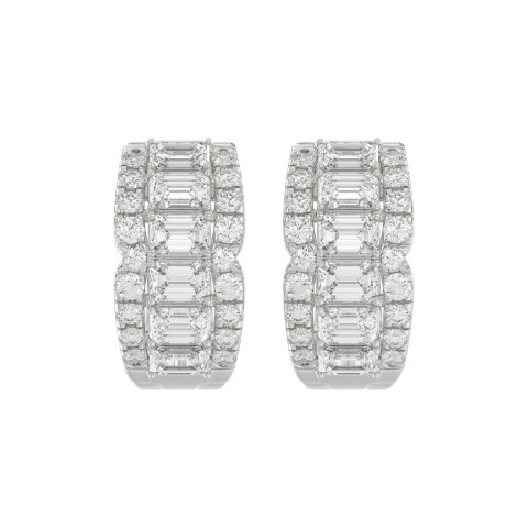 14K WHITE GOLD 1 3/4CT ROUND/EMERALD DIAMOND HOOP EARRINGS 14K WHITE GOLD 1 3/4CT ROUND/EMERALD DIAMOND HOOP EARRINGS