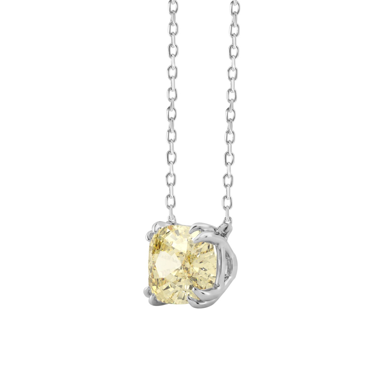 14K WHITE GOLD 2.00CT YELLOW CUSHION  DIAMOND LADIES PENDANT