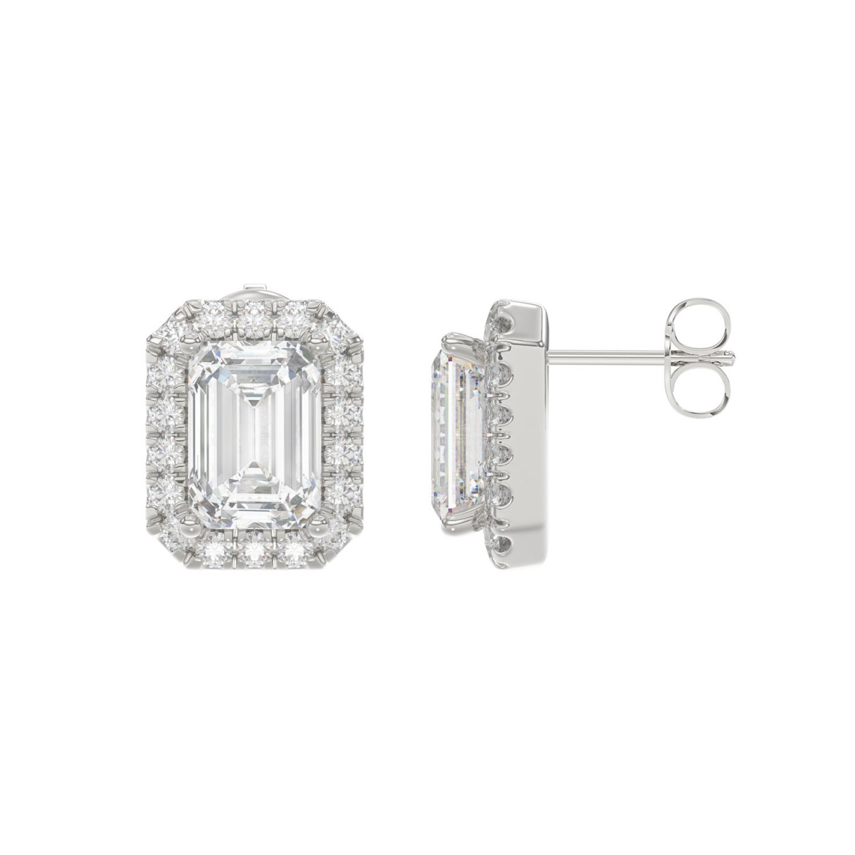 14K WHITE GOLD 2 1/3CT ROUND/EMERALD DIAMOND LADIES EARRINGS (CENTER STONE EMERALD DIAMOND 1CT)