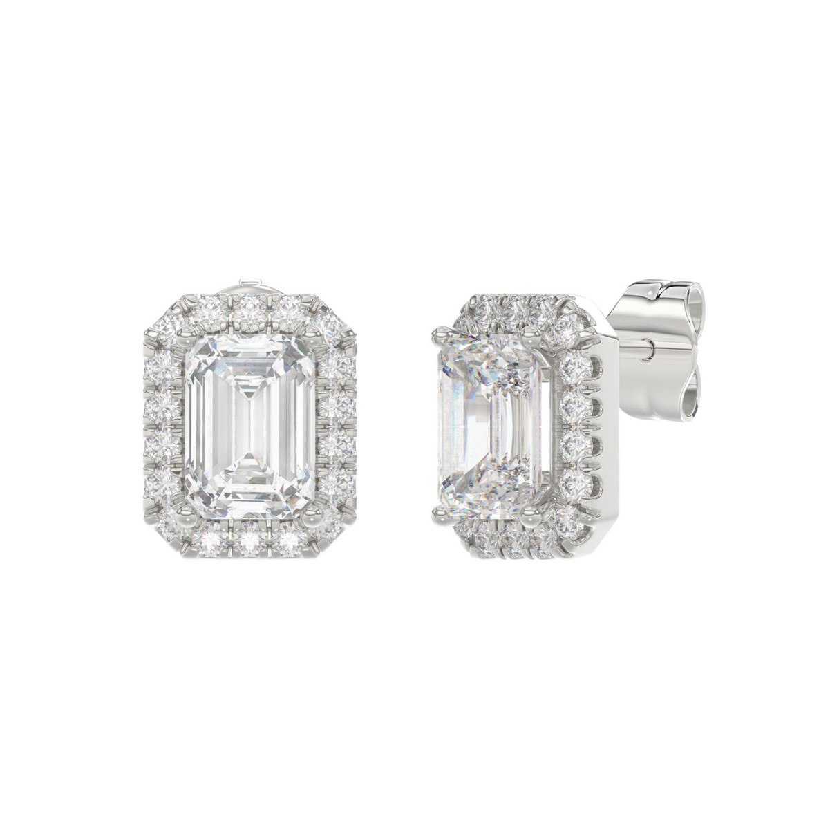 14K WHITE GOLD 2 1/3CT ROUND/EMERALD DIAMOND LADIES EARRINGS (CENTER STONE EMERALD DIAMOND 1CT)