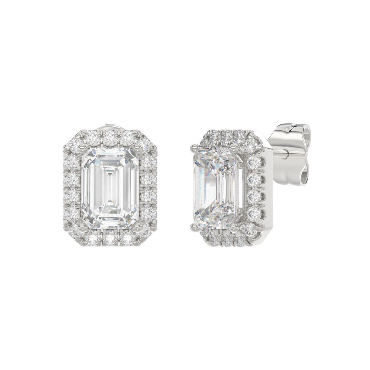 14K WHITE GOLD 2 1/3CT ROUND/EMERALD DIAMOND LADIES EARRINGS (CENTER STONE EMERALD DIAMOND 1CT)