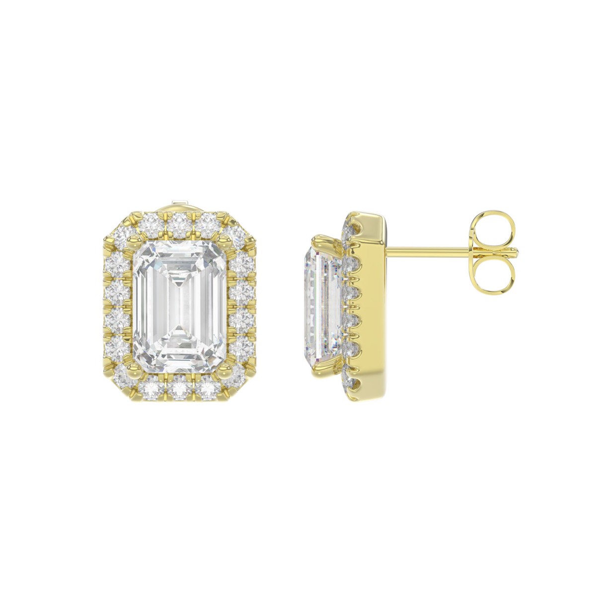 14K YELLOW GOLD 2 1/3CT ROUND/EMERALD DIAMOND LADIES EARRINGS (CENTER STONE EMERALD DIAMOND 1CT)